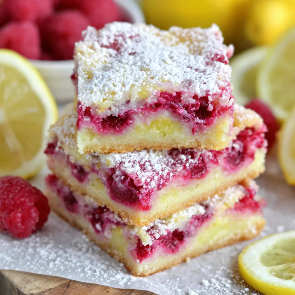 A stack of raspberry lemon bars.