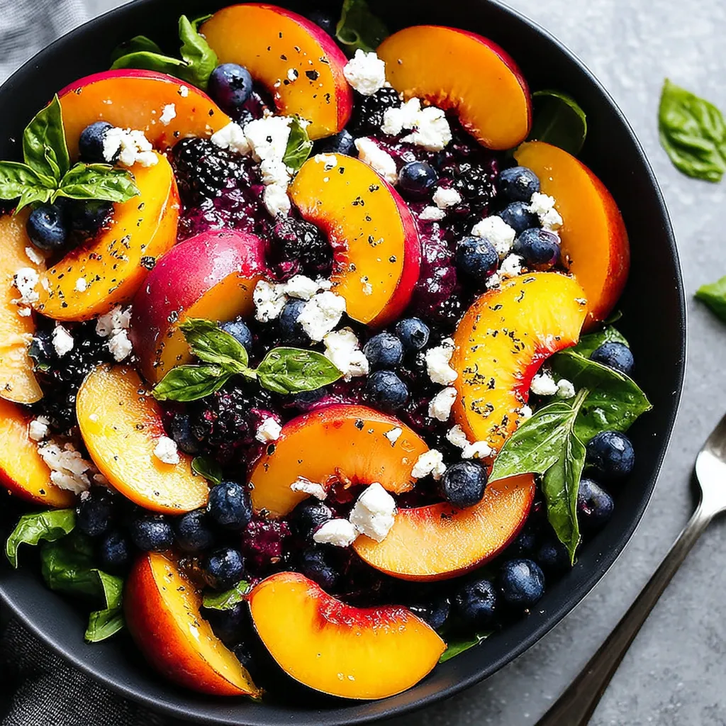 A bowl of blueberry peach feta salad.