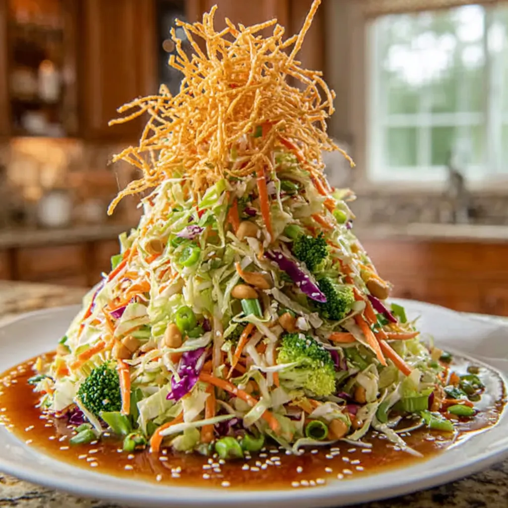 A plate of crunchy Asian cabbage slaw.