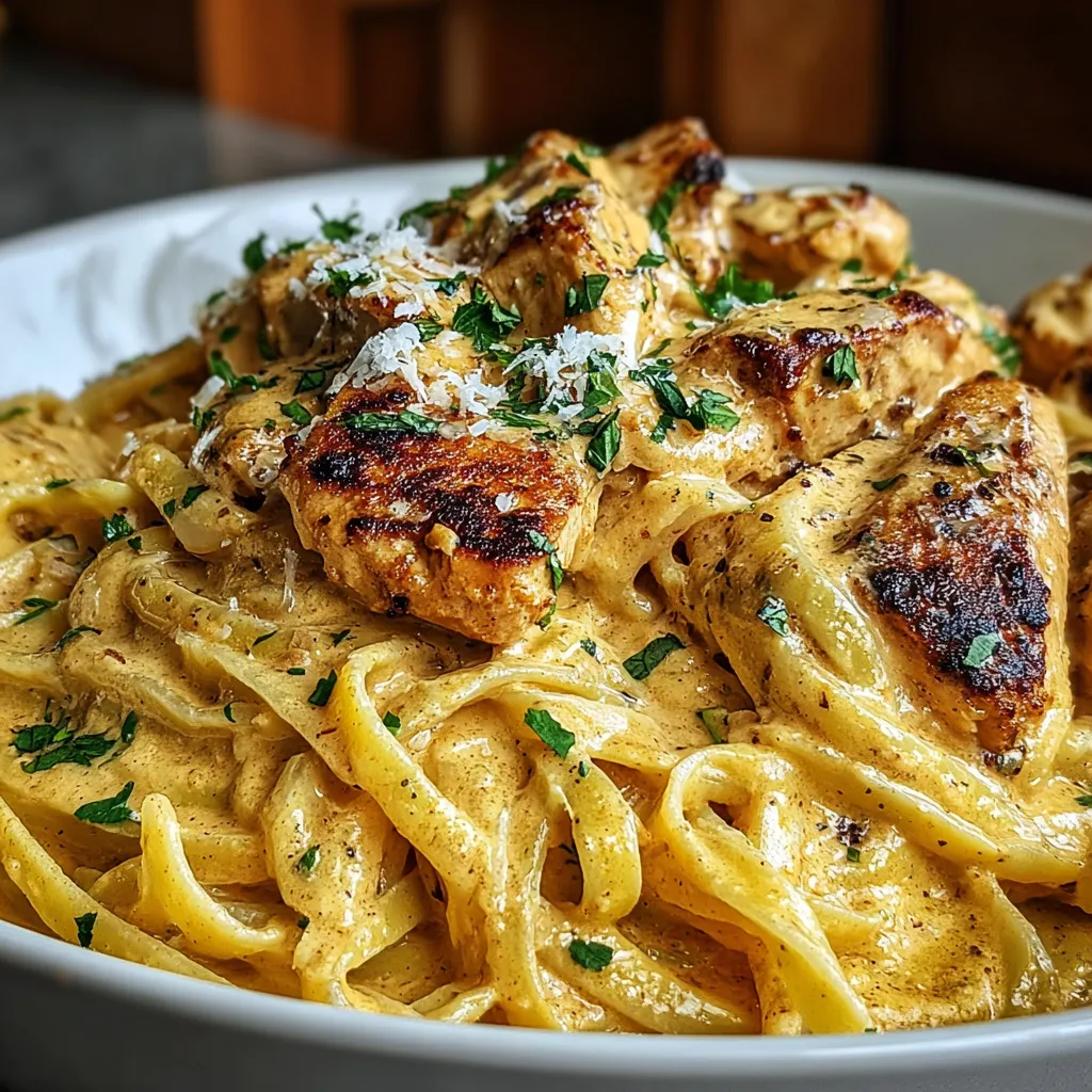 A bowl of pasta with chicken and cheese.