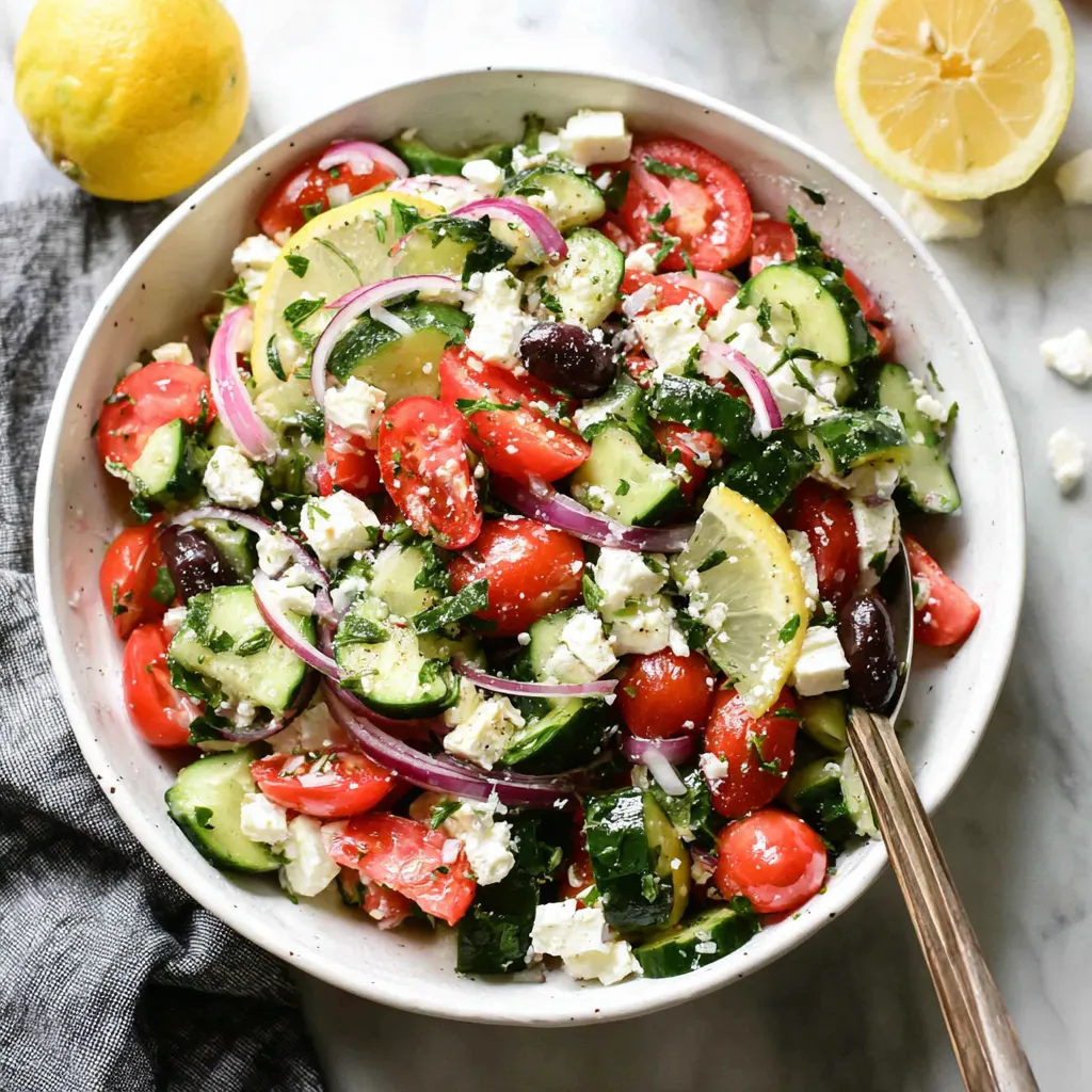 A bowl of Greek Cucumber Salad.
