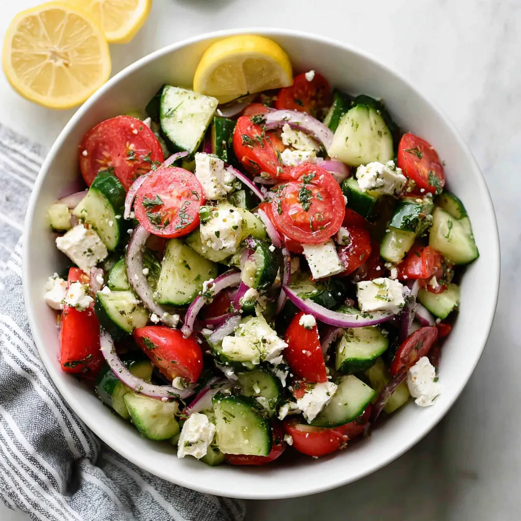 A bowl of Greek Cucumber Salad.