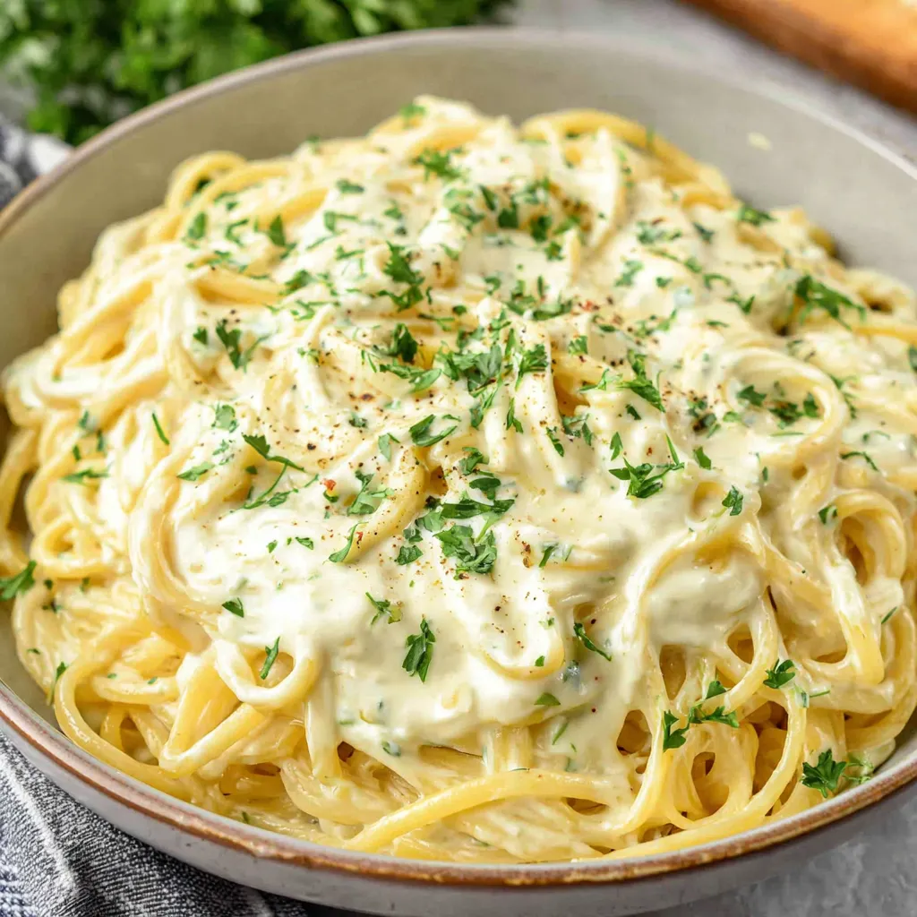 A bowl of pasta with cottage cheese sauce.