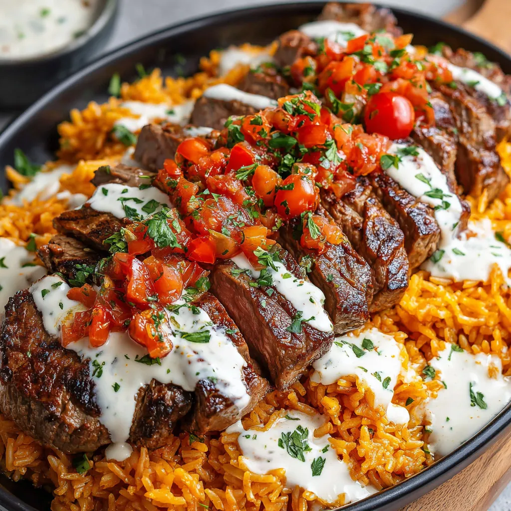 A plate of food with rice, meat, and cheese.