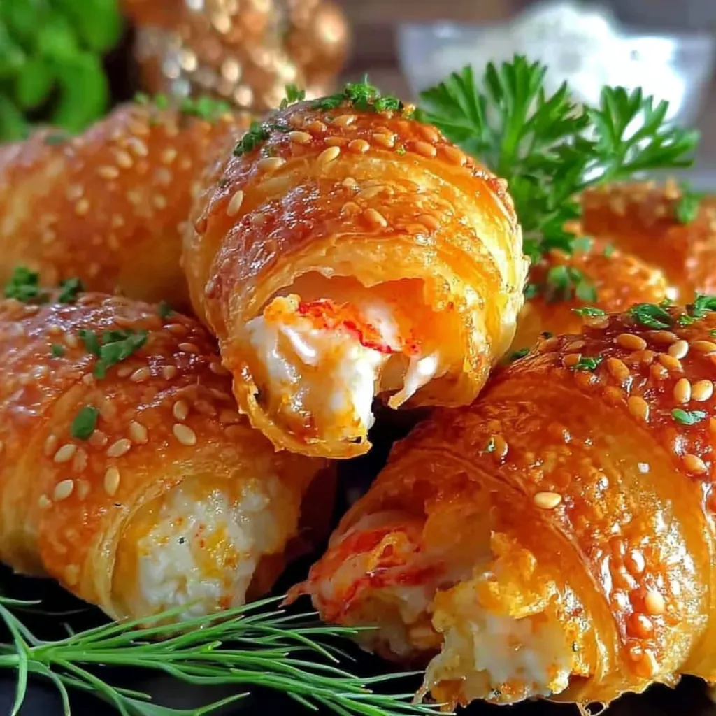 Crab crescent bites on a plate.