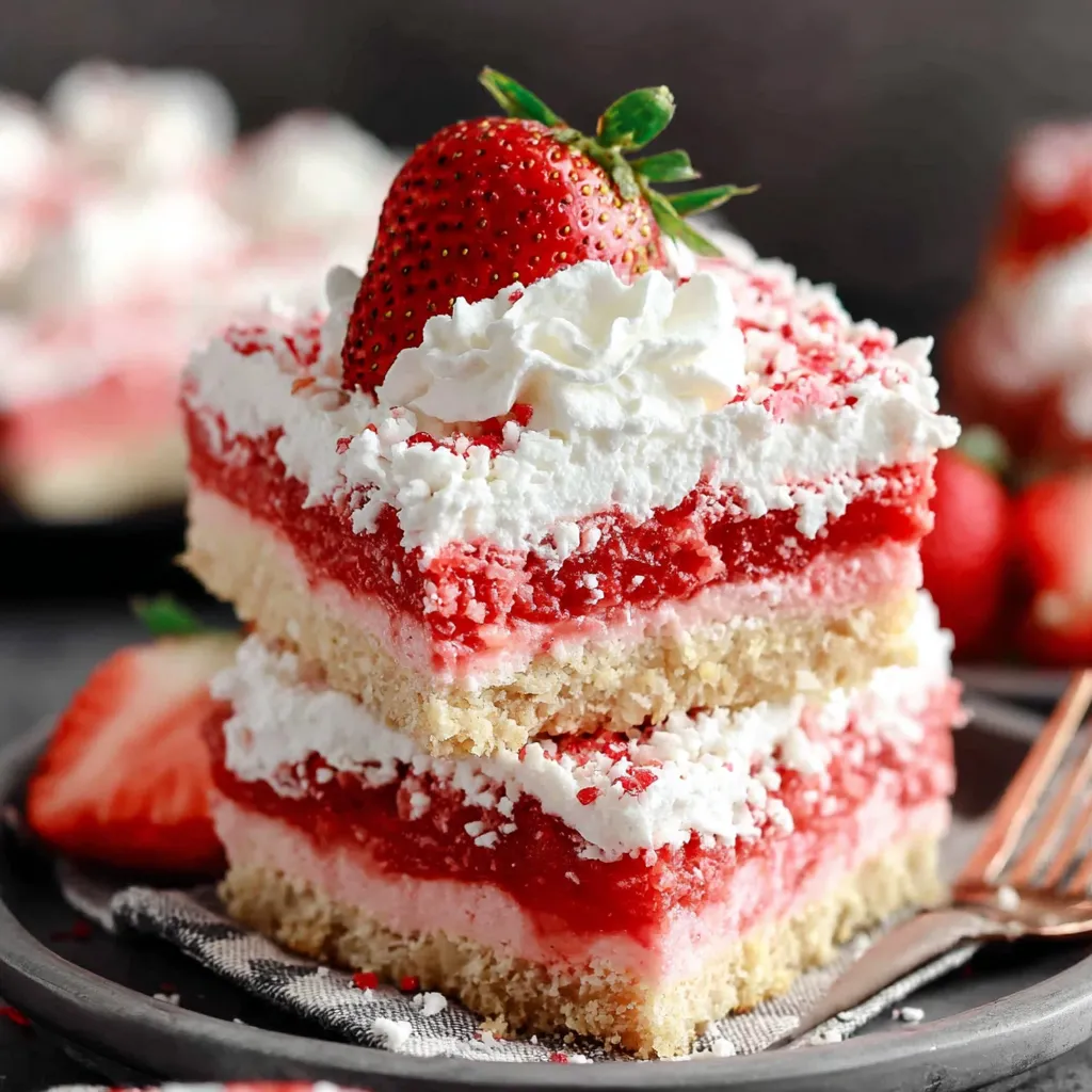 A slice of strawberry shortcake bars.