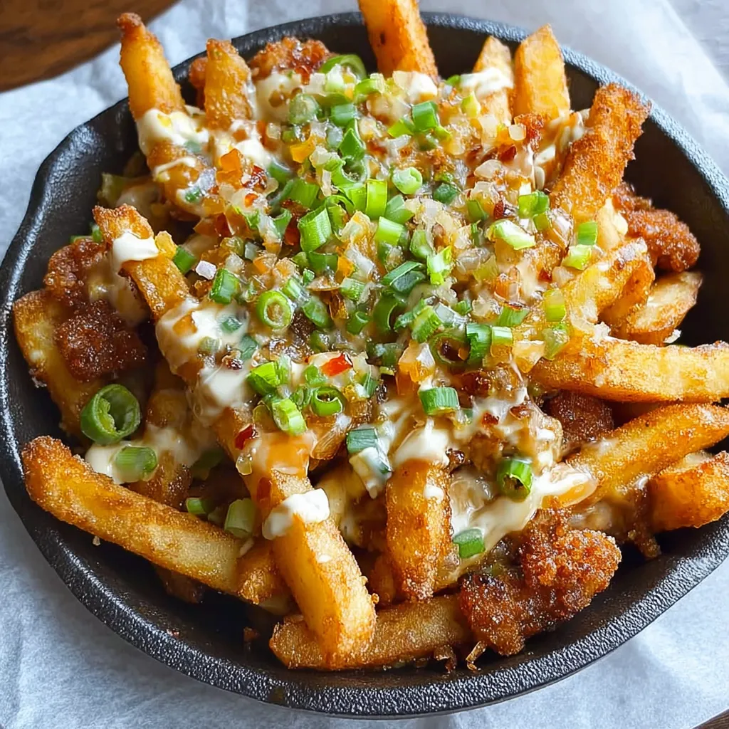 A bowl of fries with cheese and bacon.