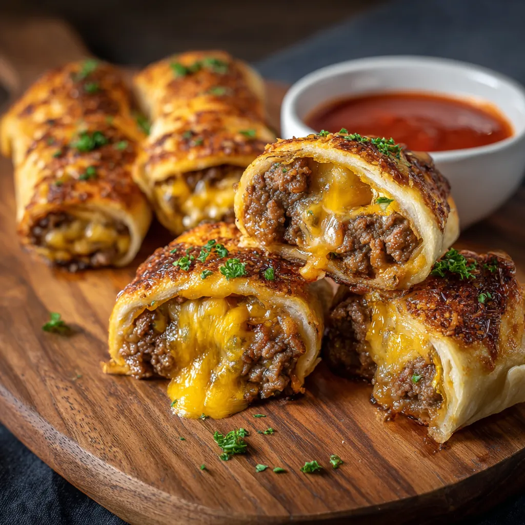 Garlic butter beef cheeseburger rollups.
