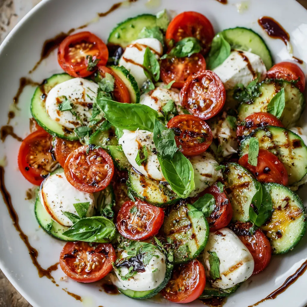 A plate of cucumber caprese salad.