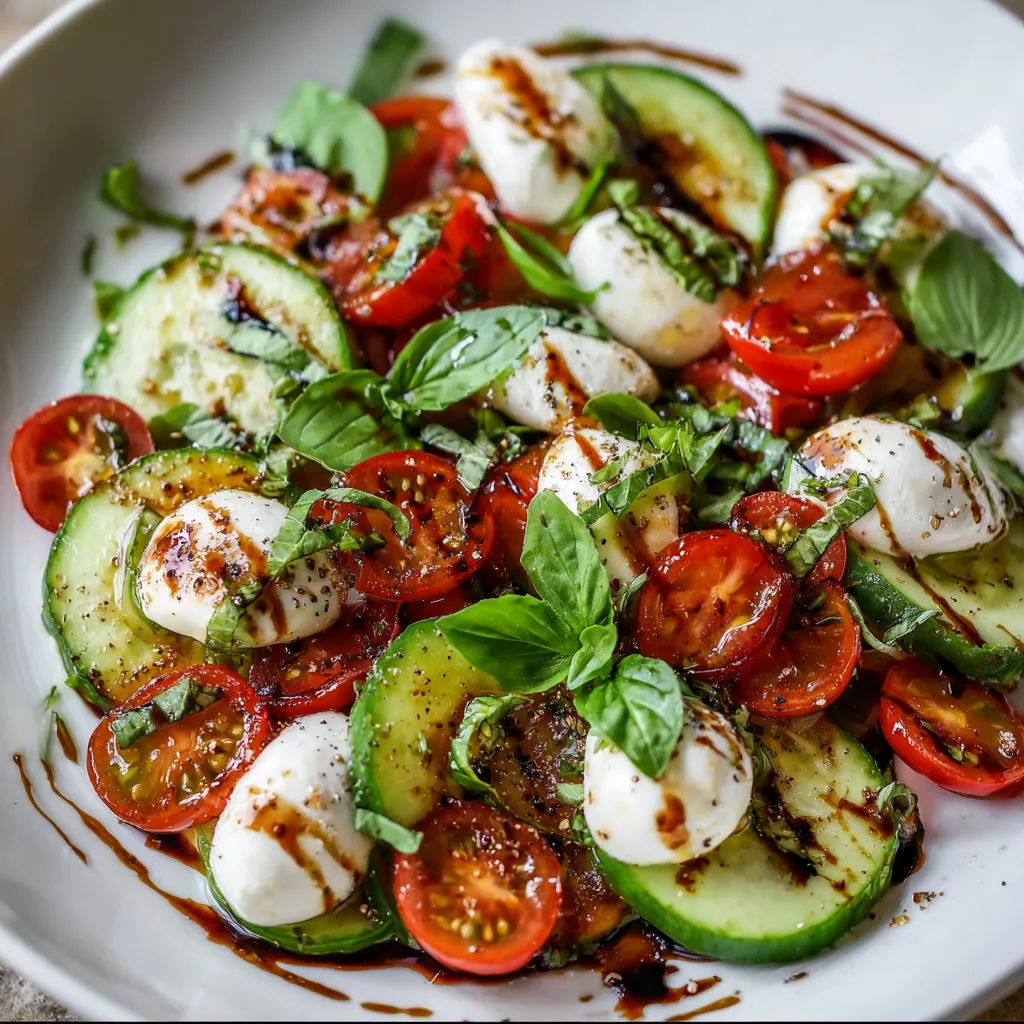 A plate of cucumber caprese salad.