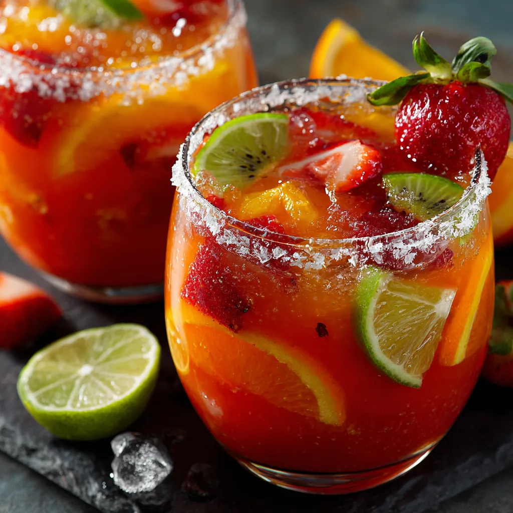 Two glasses of fruit margarita punch.
