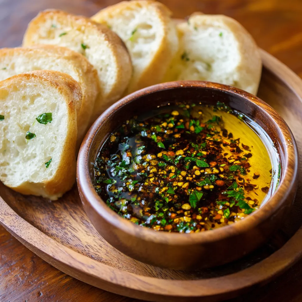 A bowl of bread dipping oil.