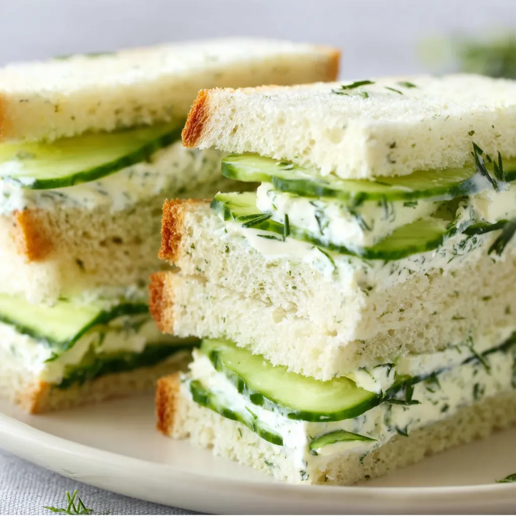Cucumber sandwiches on a plate.