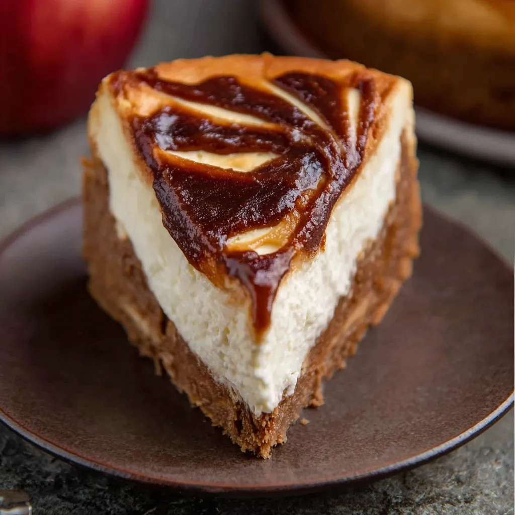 A slice of apple butter cheesecake.