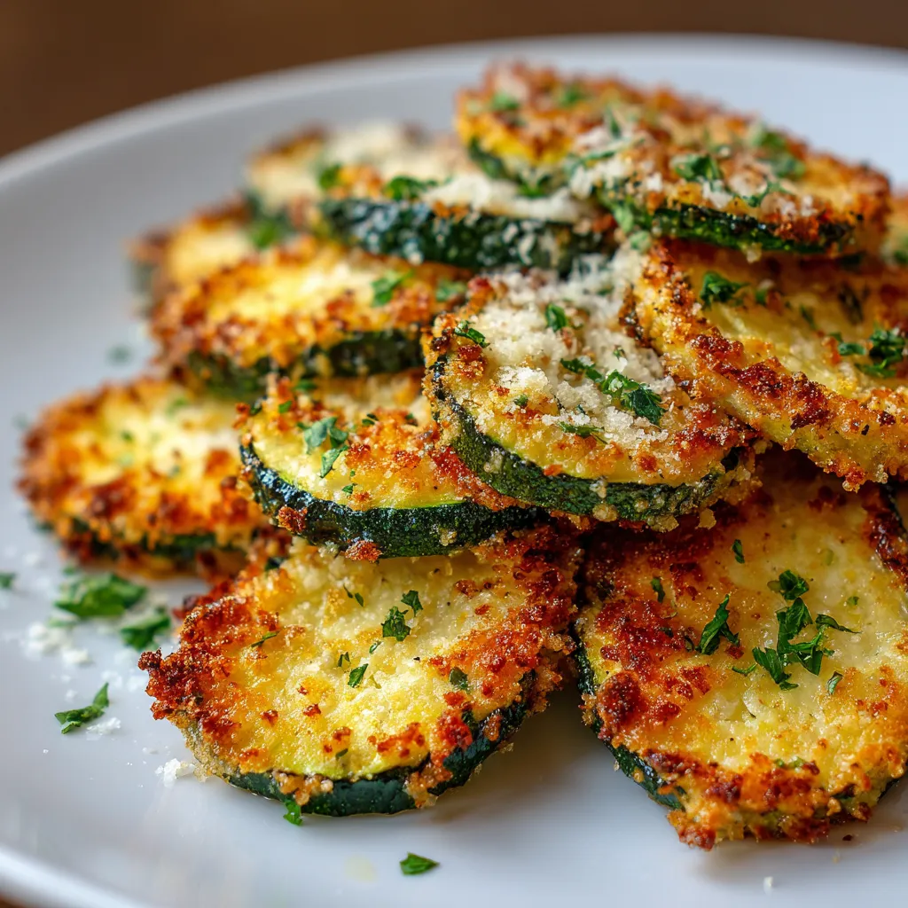 A plate of baked zucchini with Parmesan cheese.