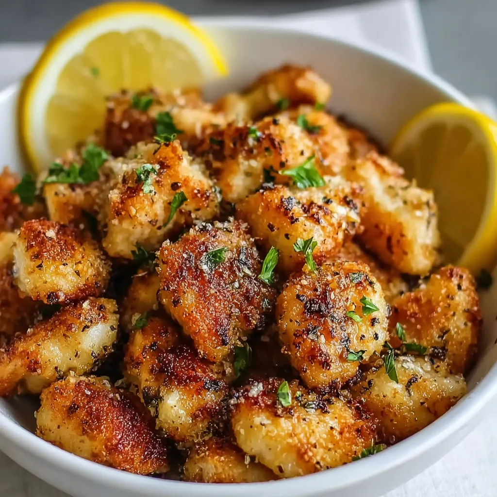 A bowl of air fryer lemon chicken bites.