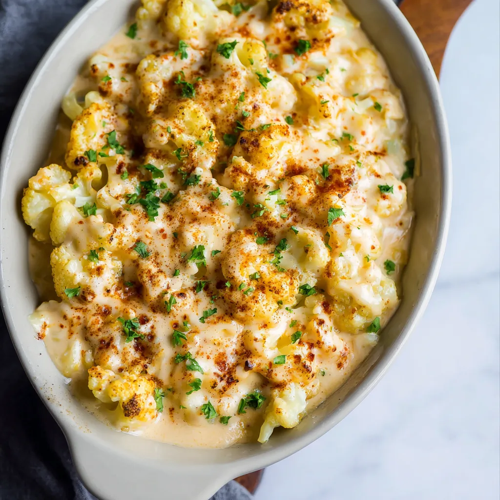 A bowl of cauliflower mac and cheese.