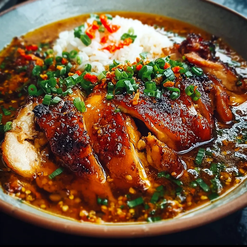 A bowl of food with chicken and rice.