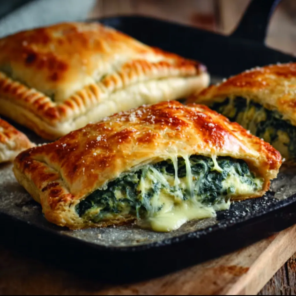 A pan of spinach stuffed pies.