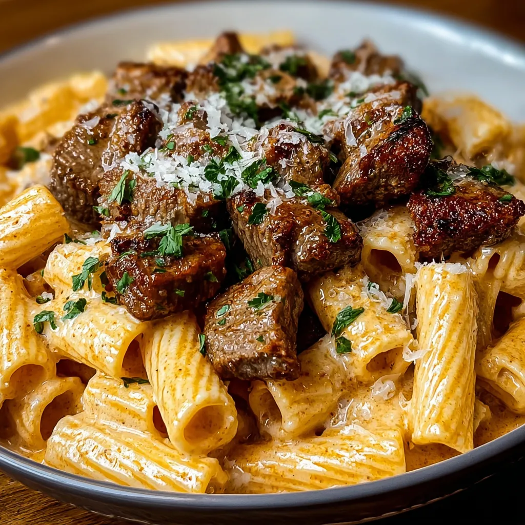 A bowl of pasta with meat and cheese.