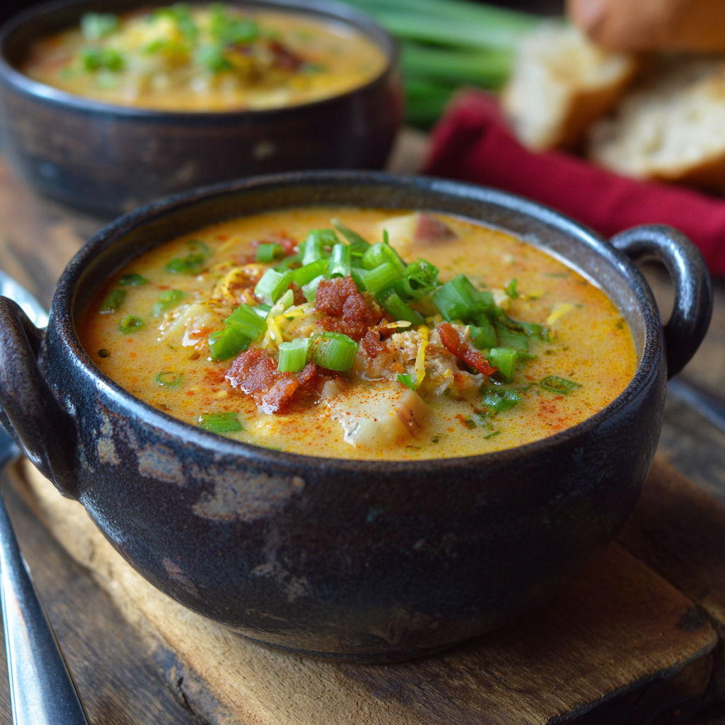 A bowl of soup with a green topping.