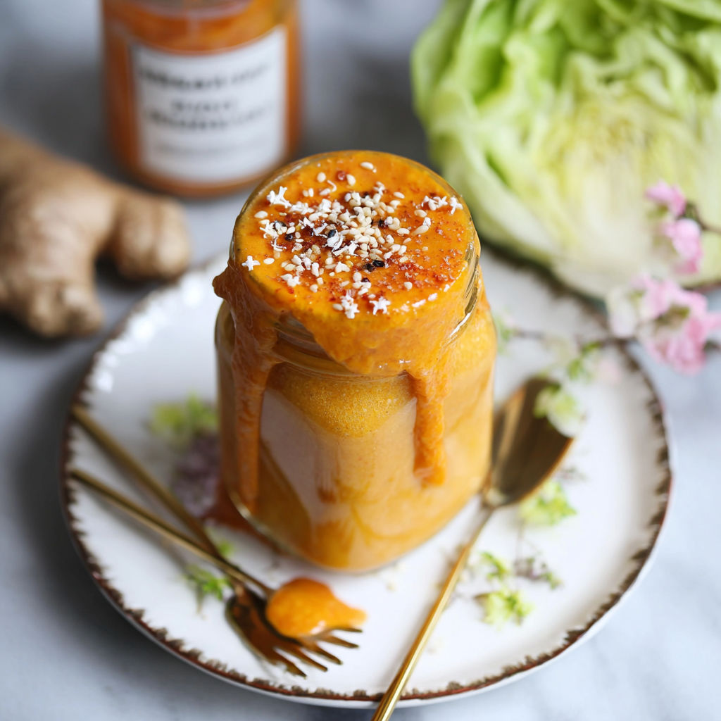 A jar of Japanese carrot ginger dressing.