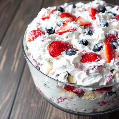 A large bowl of strawberry cheesecake salad.