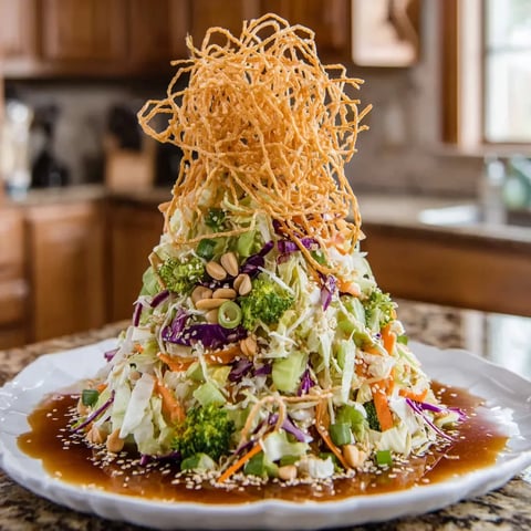 A large pile of crunchy Asian cabbage salad.