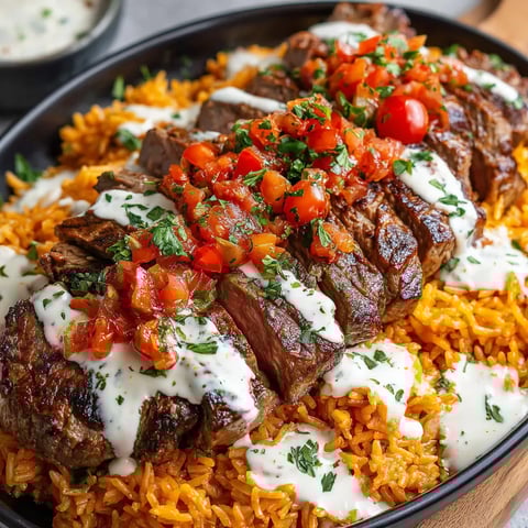 A plate of food with rice, meat, and cheese.