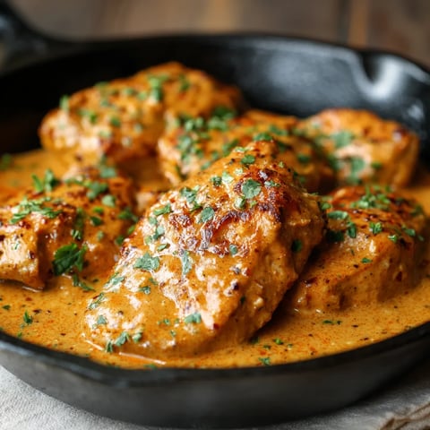 A pan of butter chicken with green herbs.