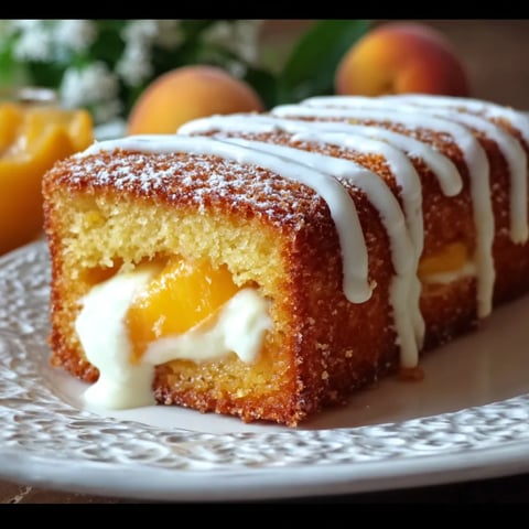 A slice of peach cobbler pound cake.