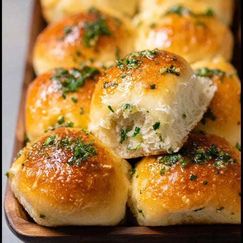 A tray of garlic butter dinner rolls.