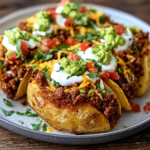 A plate of tacos with potatoes on top.