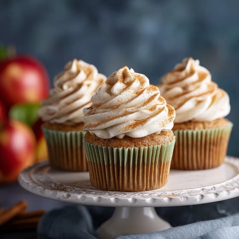 Three cupcakes with frosting and a cinnamon flavor.