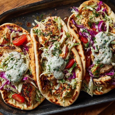 A pan of chicken pita sandwiches with a herby ranch slaw.