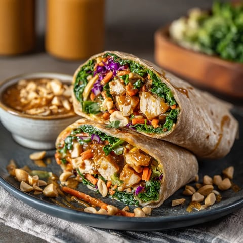 A plate of Thai Peanut Chicken Wraps.