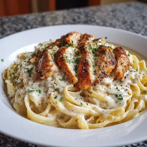 A plate of low calorie chicken alfredo.