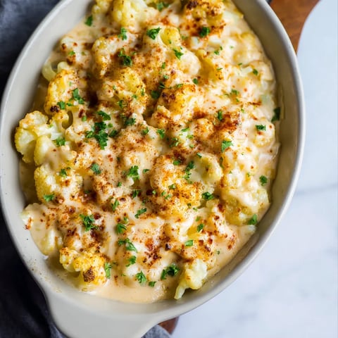 A bowl of cauliflower mac and cheese.