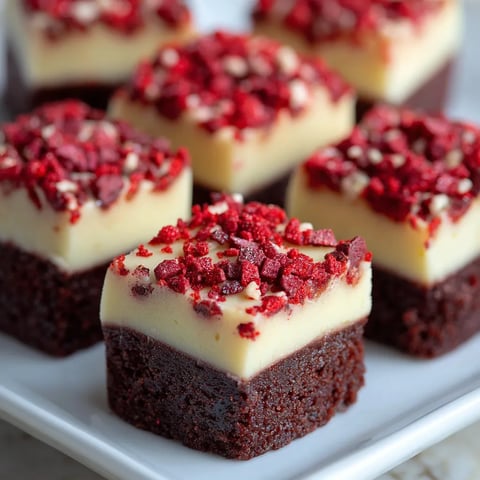 A plate of red velvet cheesecake brownies.