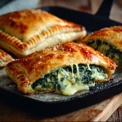 A pan of spinach stuffed pies.