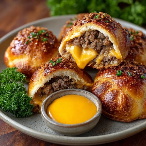 Cheeseburger Pretzel Bombs on a plate.