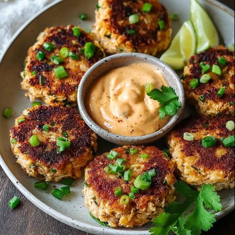 A plate of Asian tuna cakes with spicy mayo.